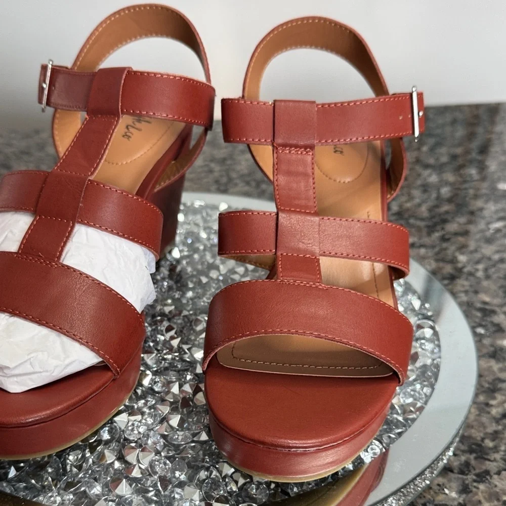 Style & Co. Deep Camel Wedge open toe strappy Sandals NEW 10